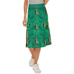 Happy Small Dogs In Calm In The Big Blooming Forest Midi Panel Skirt by pepitasart