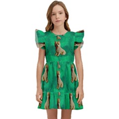 Happy Small Dogs In Calm In The Big Blooming Forest Kids  Winged Sleeve Dress by pepitasart