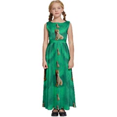 Happy Small Dogs In Calm In The Big Blooming Forest Kids  Satin Sleeveless Maxi Dress by pepitasart