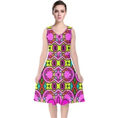 Abstract-karakkter V-neck Midi Sleeveless Dress  by nateshop