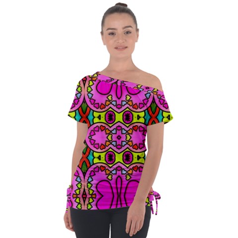 Abstract-karakkter Off Shoulder Tie-up Tee by nateshop