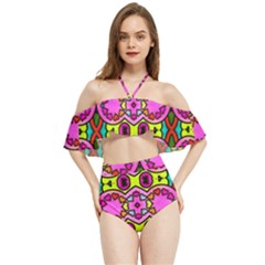 Abstract-karakkter Halter Flowy Bikini Set 