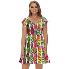 Watermelon Short Sleeve Tiered Mini Dress