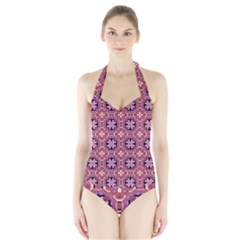 Abstract-background-motif Halter Swimsuit by nateshop