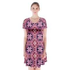 Abstract-background-motif Short Sleeve V-neck Flare Dress by nateshop