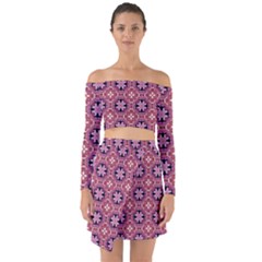 Abstract-background-motif Off Shoulder Top With Skirt Set by nateshop