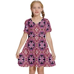 Abstract-background-motif Kids  Short Sleeve Tiered Mini Dress by nateshop