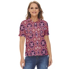 Abstract-background-motif Women s Short Sleeve Double Pocket Shirt