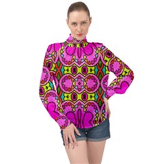 Abstract-karakkter High Neck Long Sleeve Chiffon Top by nateshop