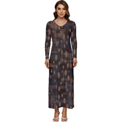 Abstract Dots Long Sleeve Velour Longline Maxi Dress