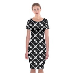 Abstract-black Classic Short Sleeve Midi Dress