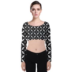 Abstract-black Velvet Long Sleeve Crop Top