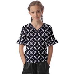 Abstract-black Kids  V-neck Horn Sleeve Blouse