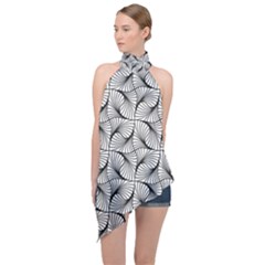 Abstract-gray Halter Asymmetric Satin Top