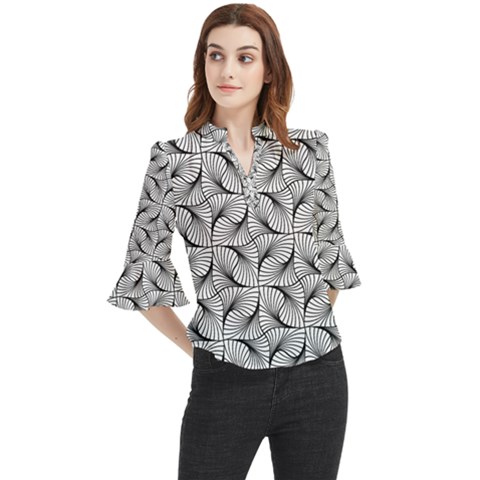 Abstract-gray Loose Horn Sleeve Chiffon Blouse by nateshop