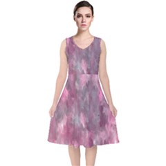 Abstract-pink V-neck Midi Sleeveless Dress  by nateshop