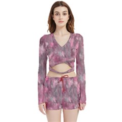 Abstract-pink Velvet Wrap Crop Top And Shorts Set by nateshop