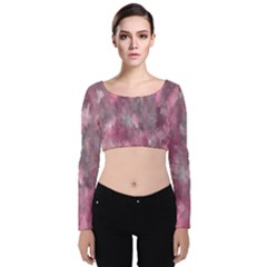 Abstract-pink Velvet Long Sleeve Crop Top by nateshop