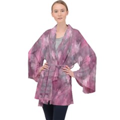 Abstract-pink Long Sleeve Velvet Kimono  by nateshop