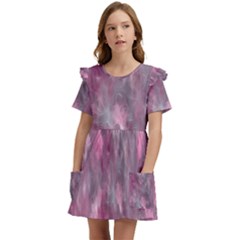 Abstract-pink Kids  Frilly Sleeves Pocket Dress by nateshop