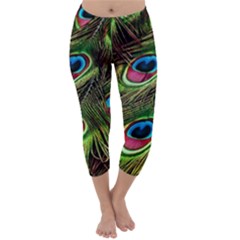 Peacock-feathers-color-plumage Capri Winter Leggings  by Celenk