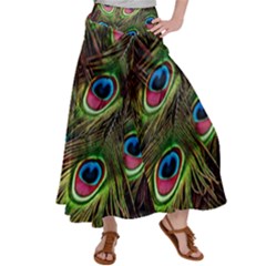 Peacock-feathers-color-plumage Satin Palazzo Pants by Celenk