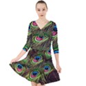 Peacock-feathers-color-plumage Quarter Sleeve Front Wrap Dress View1