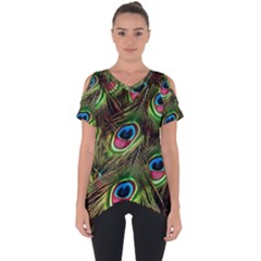 Peacock-feathers-color-plumage Cut Out Side Drop Tee by Celenk