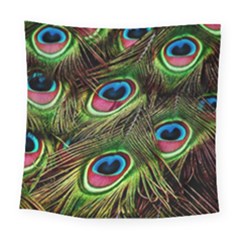 Peacock-feathers-color-plumage Square Tapestry (large)