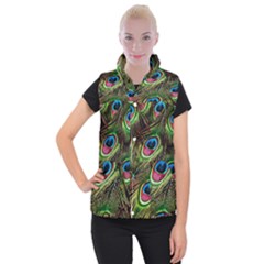 Peacock-feathers-color-plumage Women s Button Up Vest by Celenk