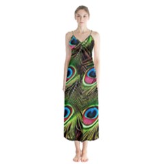 Peacock-feathers-color-plumage Button Up Chiffon Maxi Dress by Celenk