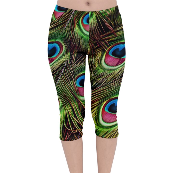 Peacock-feathers-color-plumage Velvet Capri Leggings 