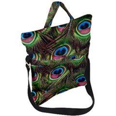 Peacock-feathers-color-plumage Fold Over Handle Tote Bag by Celenk