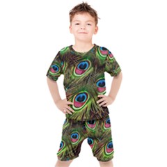 Peacock-feathers-color-plumage Kids  Tee And Shorts Set