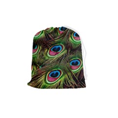 Peacock-feathers-color-plumage Drawstring Pouch (medium) by Celenk