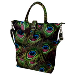 Peacock-feathers-color-plumage Buckle Top Tote Bag by Celenk