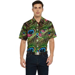 Peacock-feathers-color-plumage Men s Short Sleeve Pocket Shirt  by Celenk