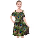 Peacock-feathers-color-plumage Kids  Cut Out Shoulders Chiffon Dress View1