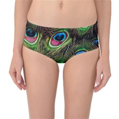 Peacock-feathers-color-plumage Mid-waist Bikini Bottoms by Celenk