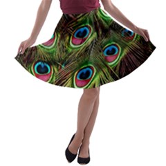 Peacock-feathers-color-plumage A-line Skater Skirt by Celenk