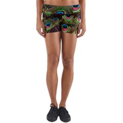 Peacock-feathers-color-plumage Yoga Shorts by Celenk