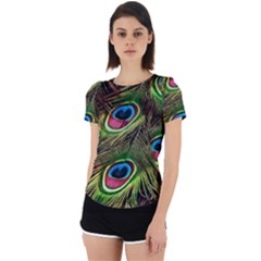 Peacock-feathers-color-plumage Back Cut Out Sport Tee by Celenk