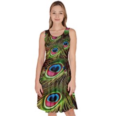 Peacock-feathers-color-plumage Knee Length Skater Dress With Pockets by Celenk