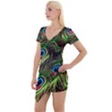 Peacock-feathers-color-plumage Short Sleeve Asymmetric Mini Dress View1