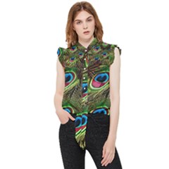 Peacock-feathers-color-plumage Frill Detail Shirt by Celenk