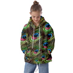 Peacock-feathers-color-plumage Kids  Oversized Hoodie by Celenk