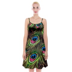 Peacock-feathers-color-plumage Spaghetti Strap Velvet Dress