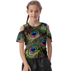 Peacock-feathers-color-plumage Kids  Butterfly Cutout Tee by Celenk