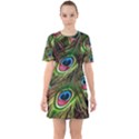 Peacock-feathers-color-plumage Sixties Short Sleeve Mini Dress View1