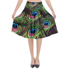 Peacock-feathers-color-plumage Flared Midi Skirt by Celenk